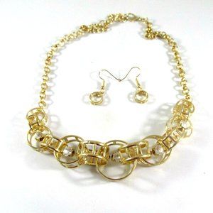 Crystal Interlock Rings Necklace Set Gold Overlay